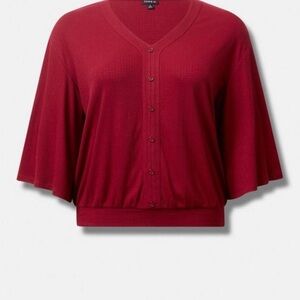 Torrid Size 0 L/12 Red Jersey Neck Button Down Dolman Crop Top